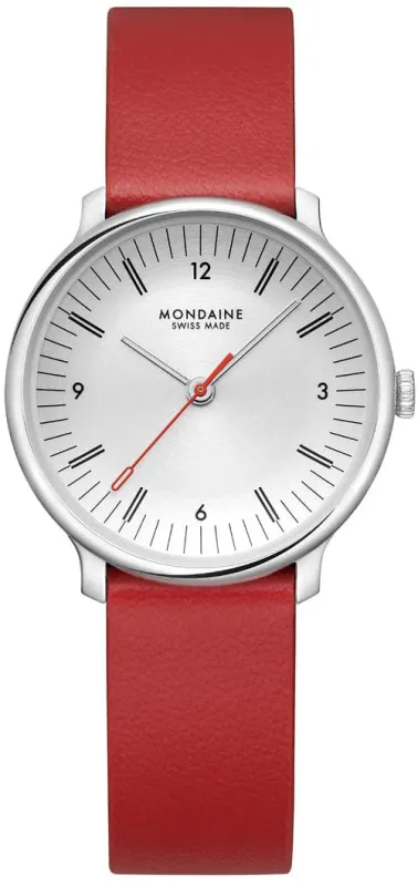 Mondaine Doppio 33mm Red Vegan Grape Leather Watch made by Mondaine