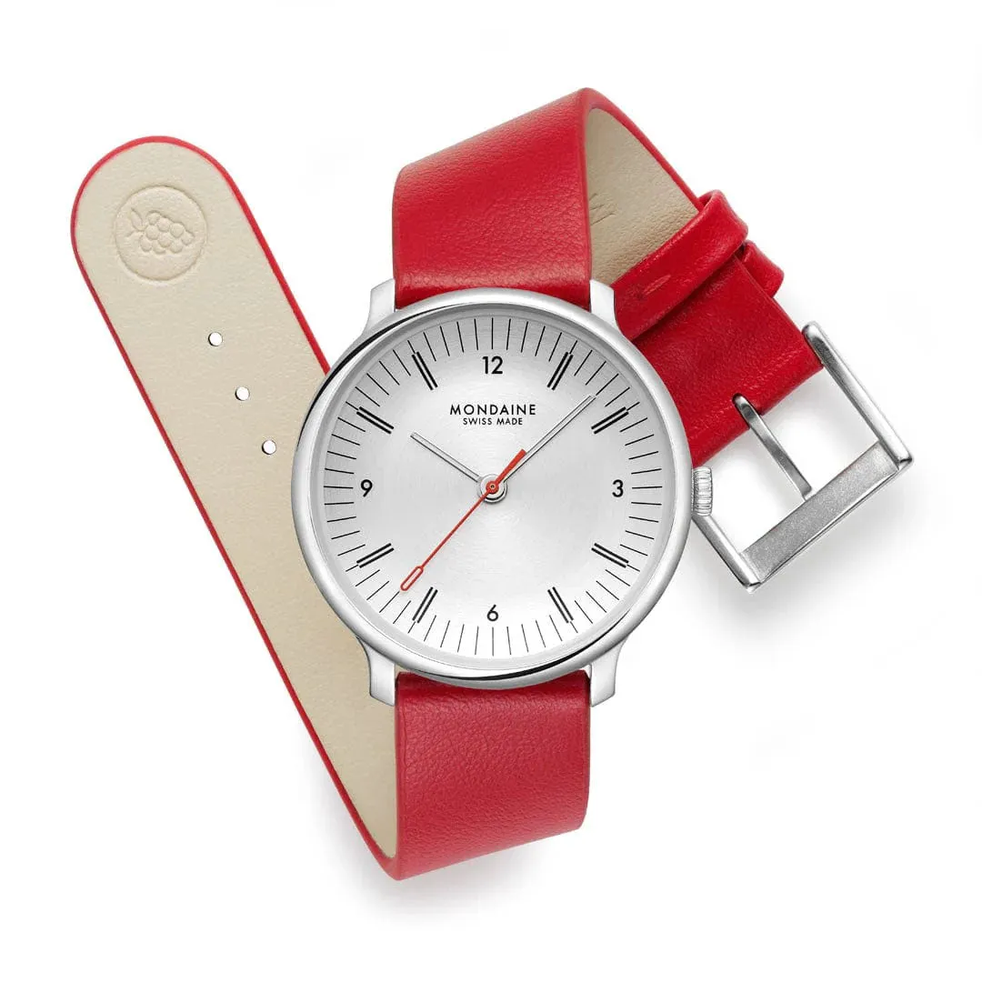 Mondaine Doppio 33mm Red Vegan Grape Leather Watch sold by Jura Watches product image thumbnail 4