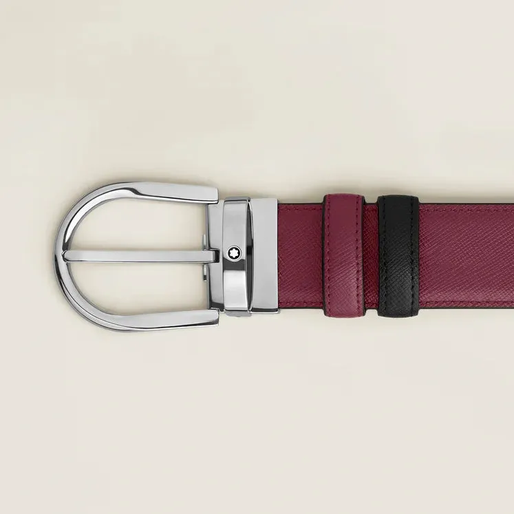 Montblanc Horseshoe Buckle Saffiano-embossed Black/Cassis 35mm Reversible Belt sold by Jura Watches product image thumbnail 3