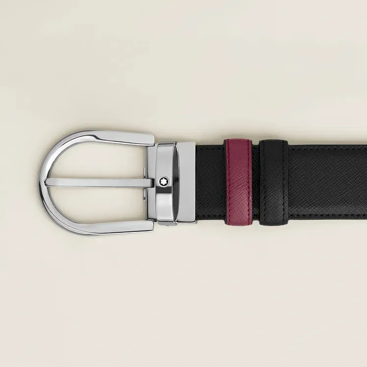 Montblanc Horseshoe Buckle Saffiano-embossed Black/Cassis 35mm Reversible Belt sold by Jura Watches product image thumbnail 4