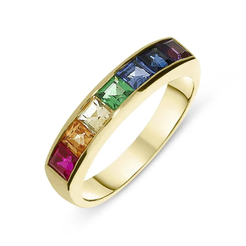 18ct Yellow Gold Rainbow Sapphire Princess Cut Half Eternity Ring sold by Jura Watches