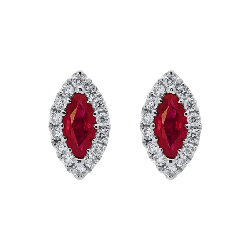 18ct White Gold 0.54ct Ruby Diamond Marquise Stud Earrings sold by Jura Watches