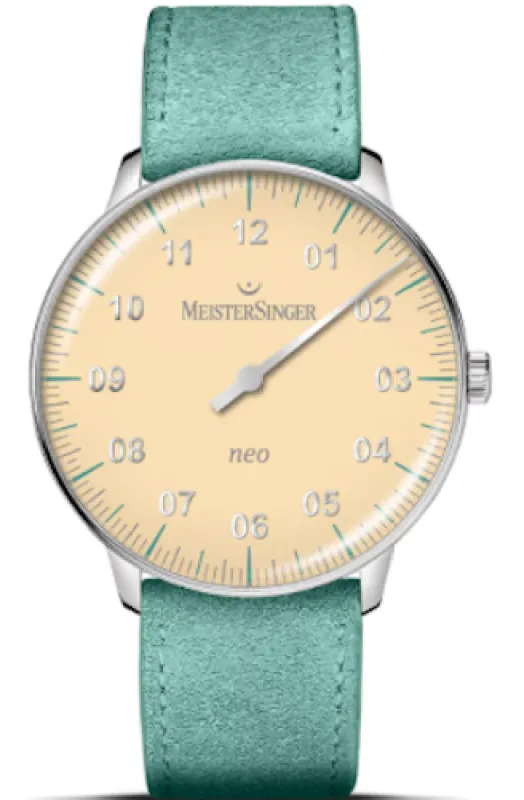 MeisterSinger Neo Special Light Yellow Mint Green Strap made by Jura Watches