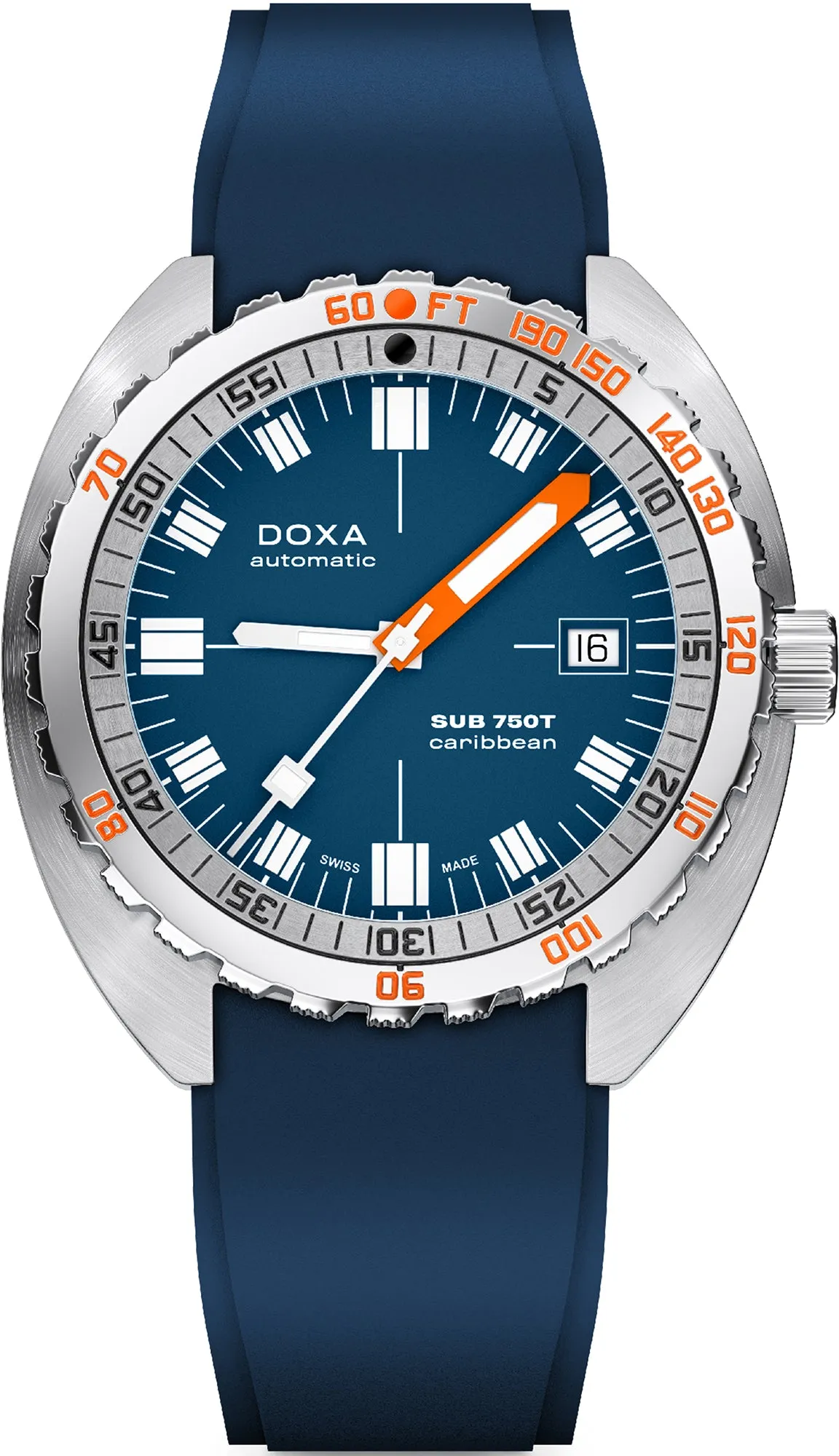 Doxa Sub 750T Caribbean Blue Rubber Watch sold by Jura Watches