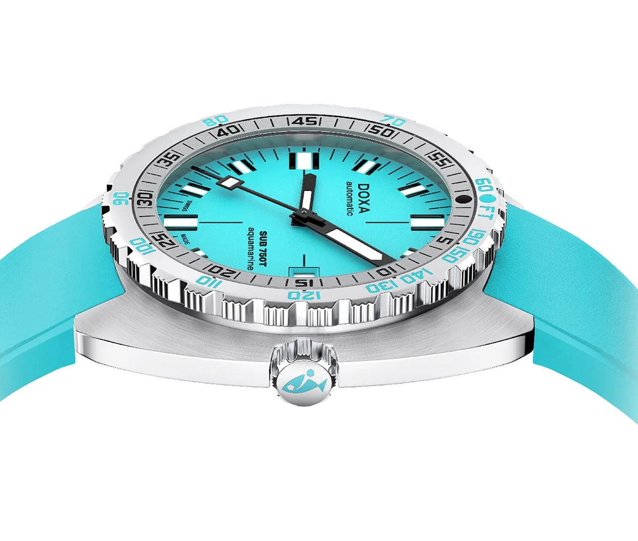 Doxa Sub 750T Aquamarine Turquoise Rubber Watch sold by Jura Watches product image thumbnail 3