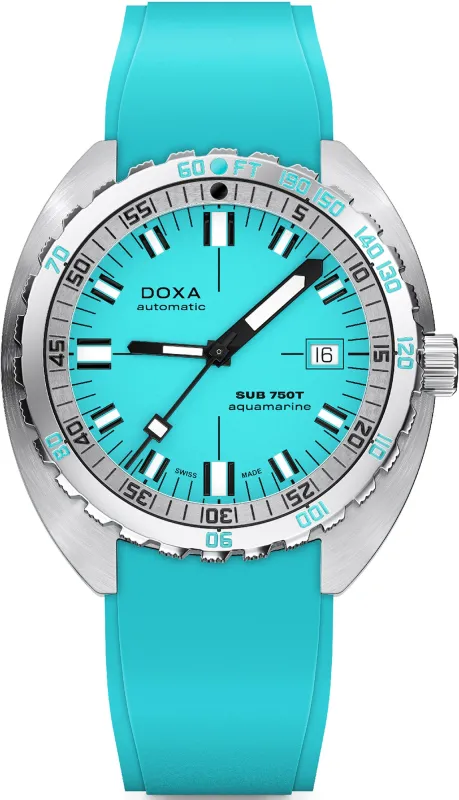 Doxa Sub 750T Aquamarine Turquoise Rubber Watch sold by Jura Watches