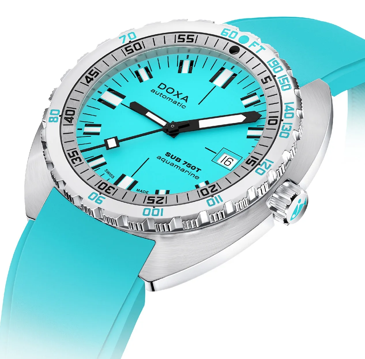Doxa Sub 750T Aquamarine Turquoise Rubber Watch sold by Jura Watches product image thumbnail 2