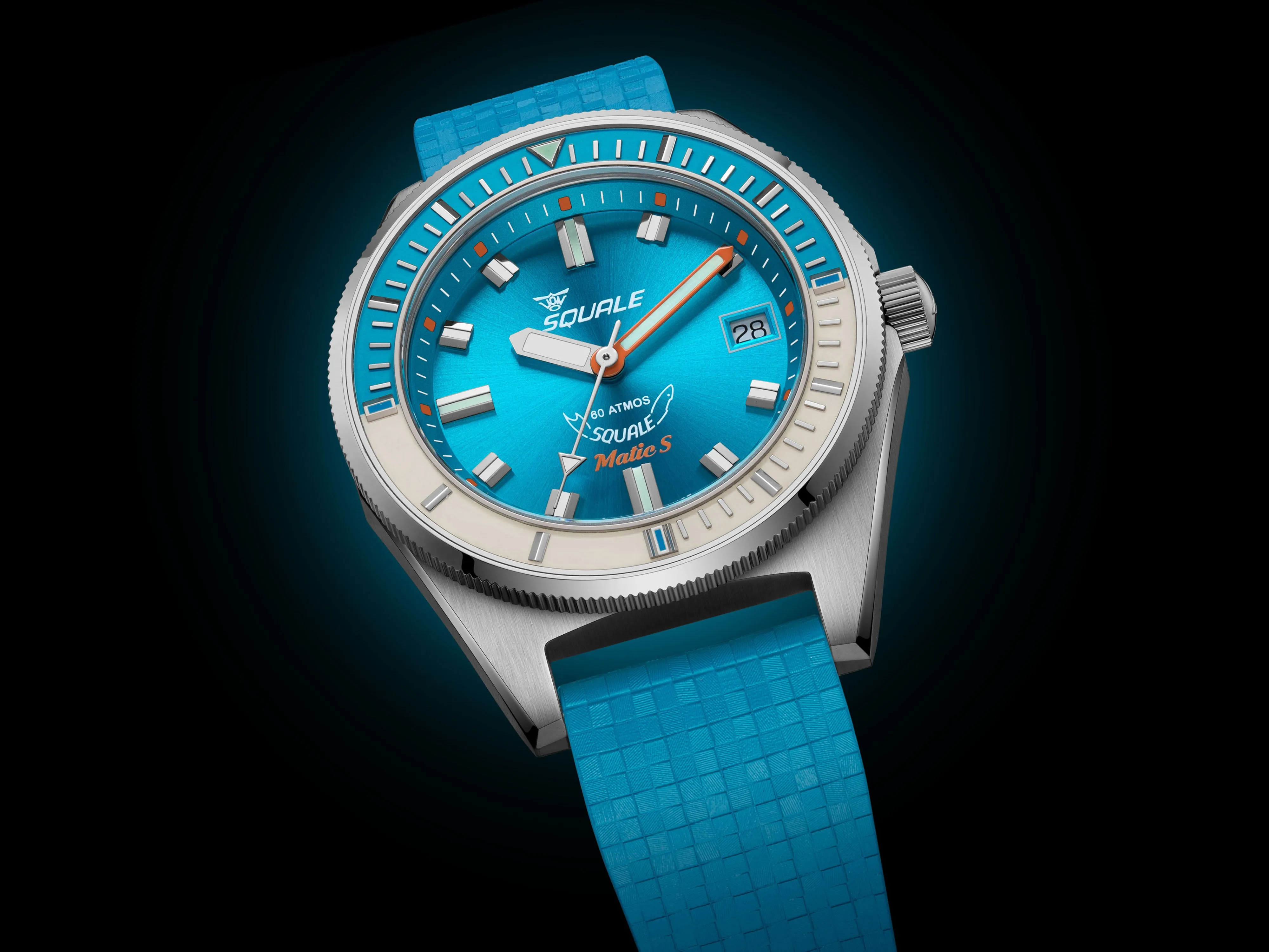 Squale Matic S Light Blue Rubber Watch sold by Jura Watches product image thumbnail 3