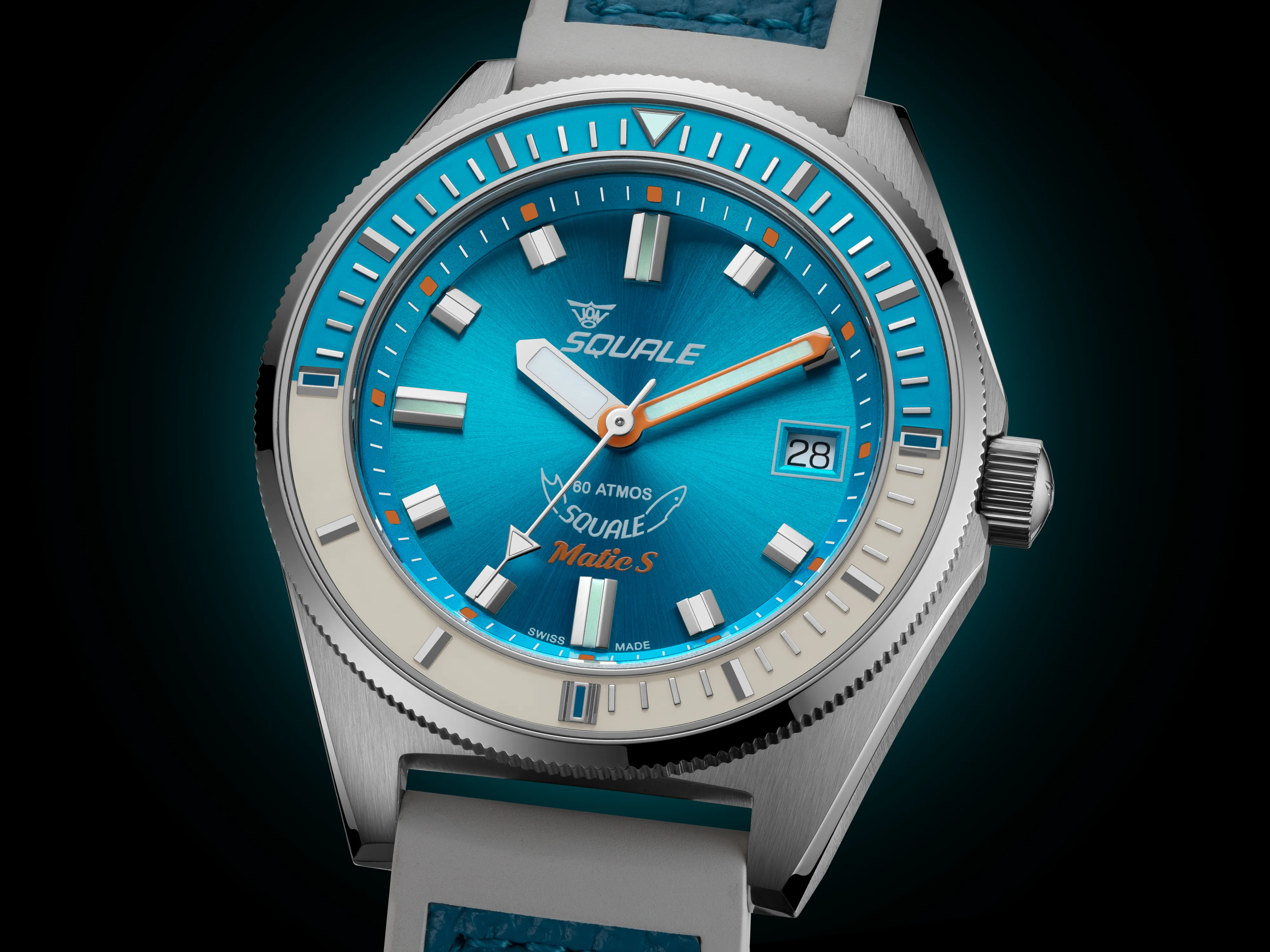 Squale Matic S Light Blue Rubber Watch sold by Jura Watches product image thumbnail 4
