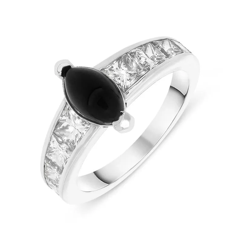 18ct White Gold Whitby Jet 1.75ct Diamond Marquise Ring sold by Jura Watches