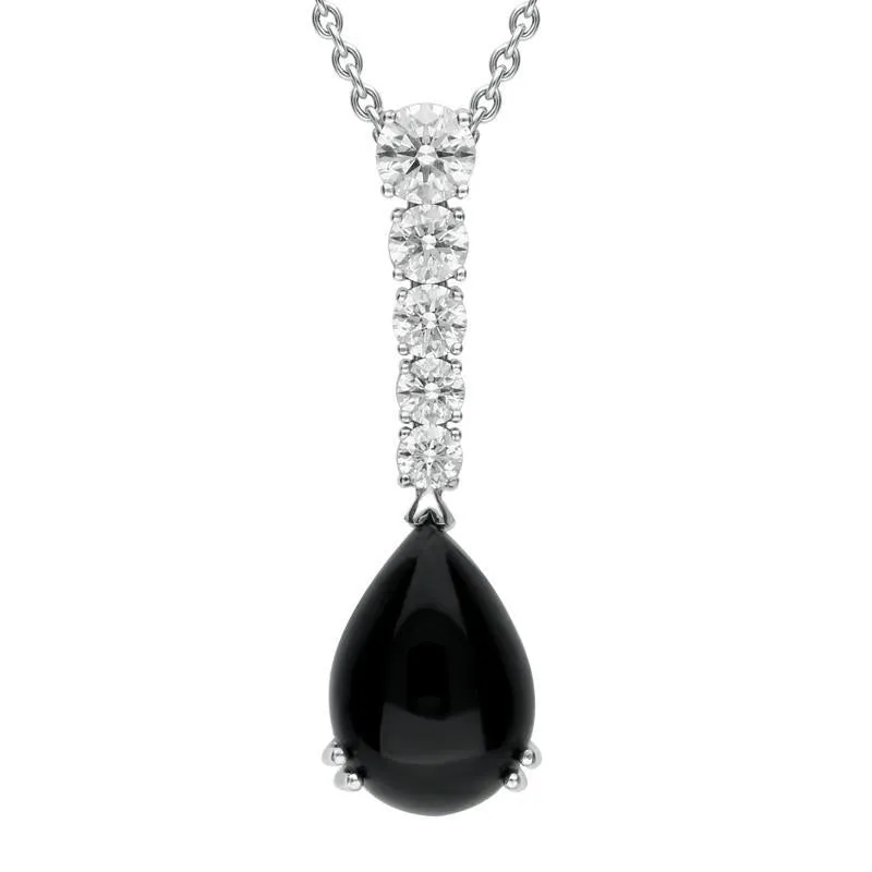 18ct White Gold Whitby Jet 1.25ct Diamond Pear Necklace sold by Jura Watches