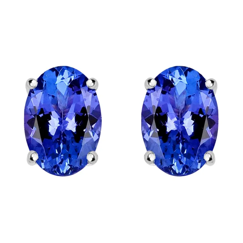 18ct White Gold Tanzanite 6x4mm Oval Claw Set Stud Earrings sold by Jura Watches