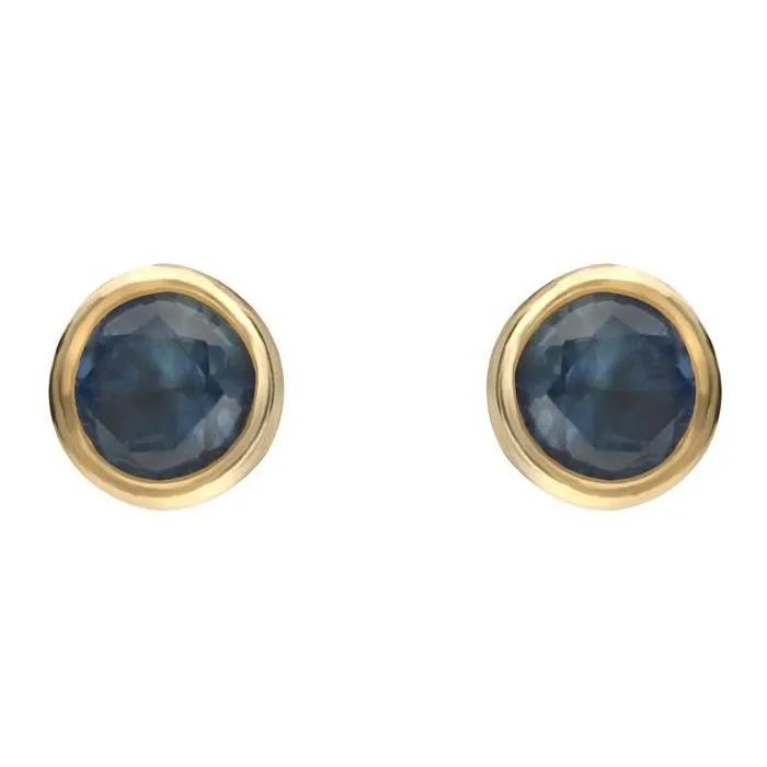 9ct Yellow Gold Sapphire 3mm Round Stud Rub Over Set Stud Earrings sold by Jura Watches