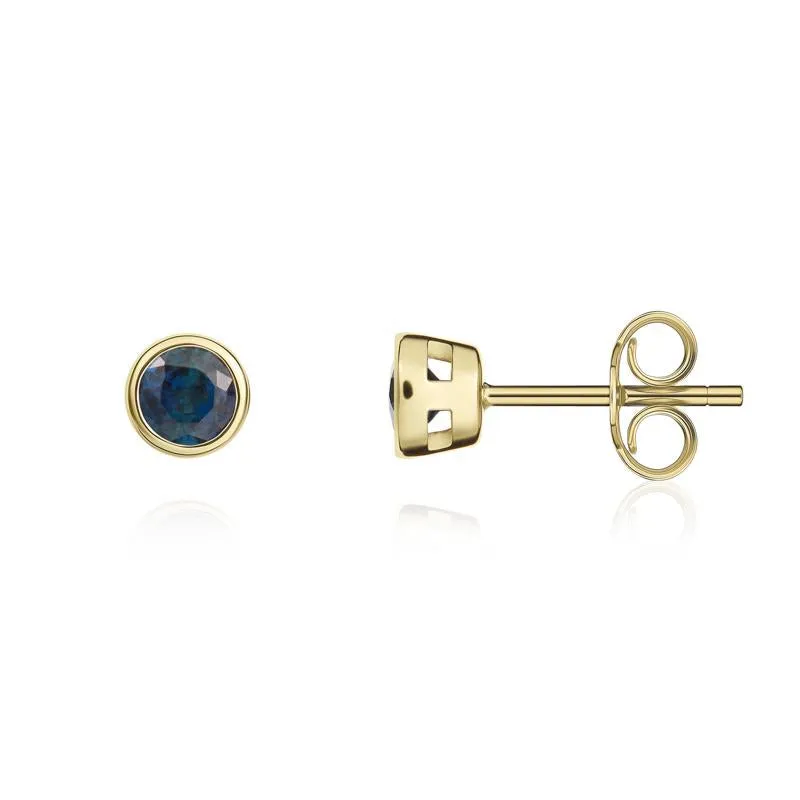 9ct Yellow Gold Sapphire 3mm Round Stud Rub Over Set Stud Earrings sold by Jura Watches product image thumbnail 2