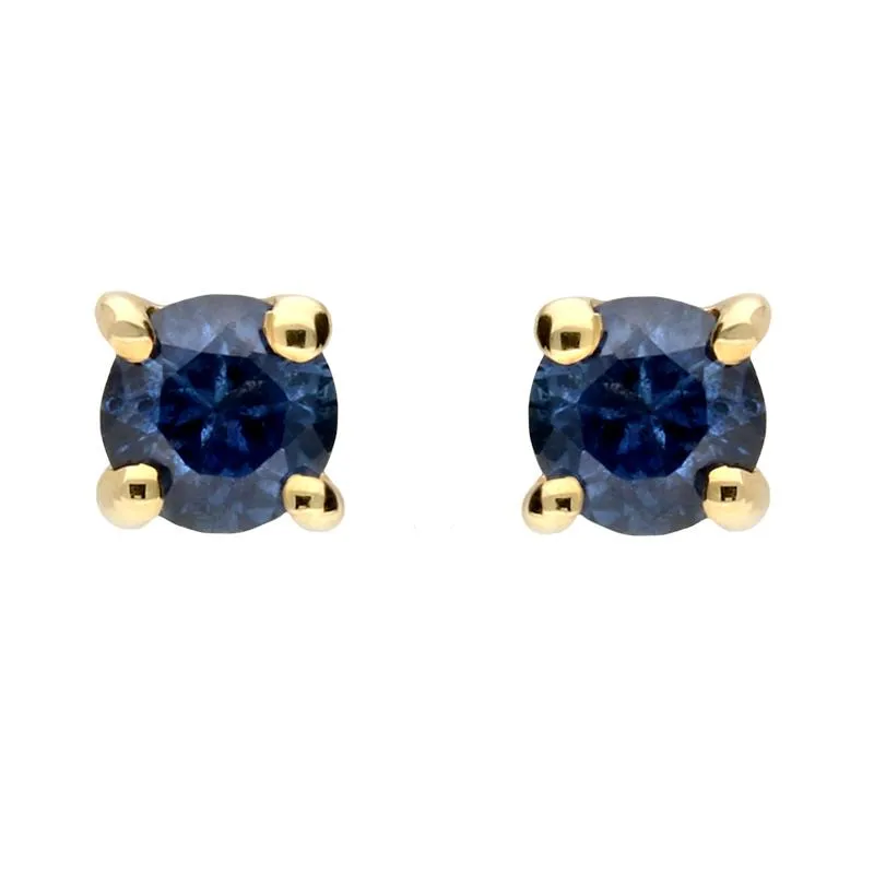 9ct Yellow Gold Sapphire 3mm Round Claw Set Stud Earrings sold by Jura Watches