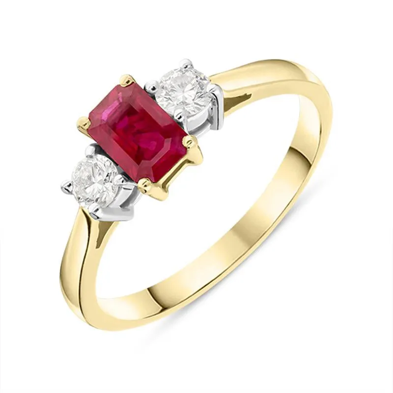 18ct Yellow Gold Ruby Diamond Trilogy Ring sold by Jura Watches