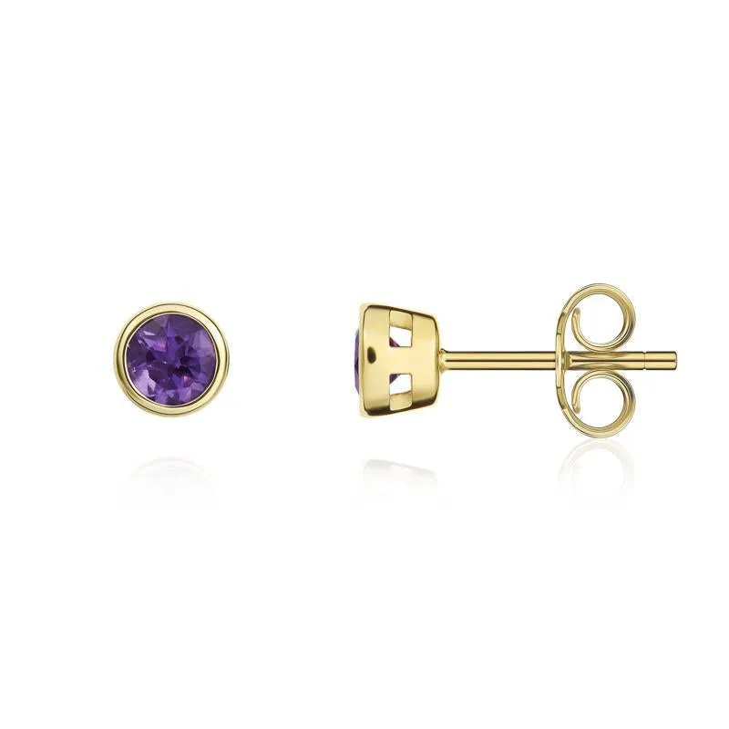 9ct Yellow Gold Amethyst 3mm Round Rub Over Set Stud Earrings sold by Jura Watches product image thumbnail 2