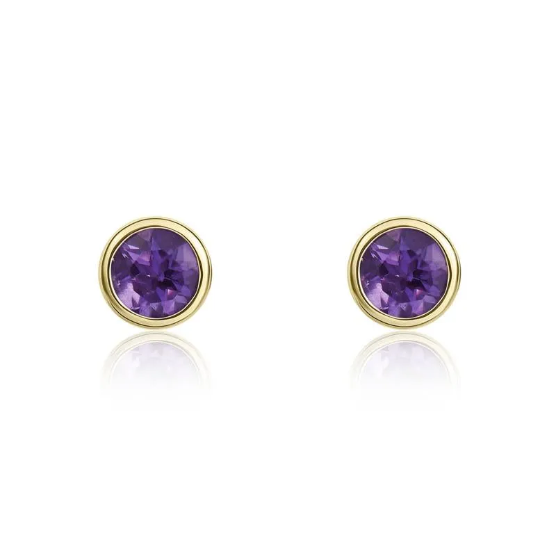 9ct Yellow Gold Amethyst 3mm Round Rub Over Set Stud Earrings sold by Jura Watches