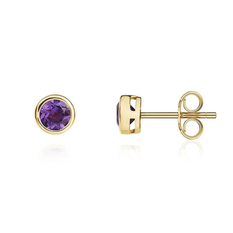 9ct Yellow Gold Amethyst 4mm Round Rub Over Set Stud Earrings sold by Jura Watches product image thumbnail 2