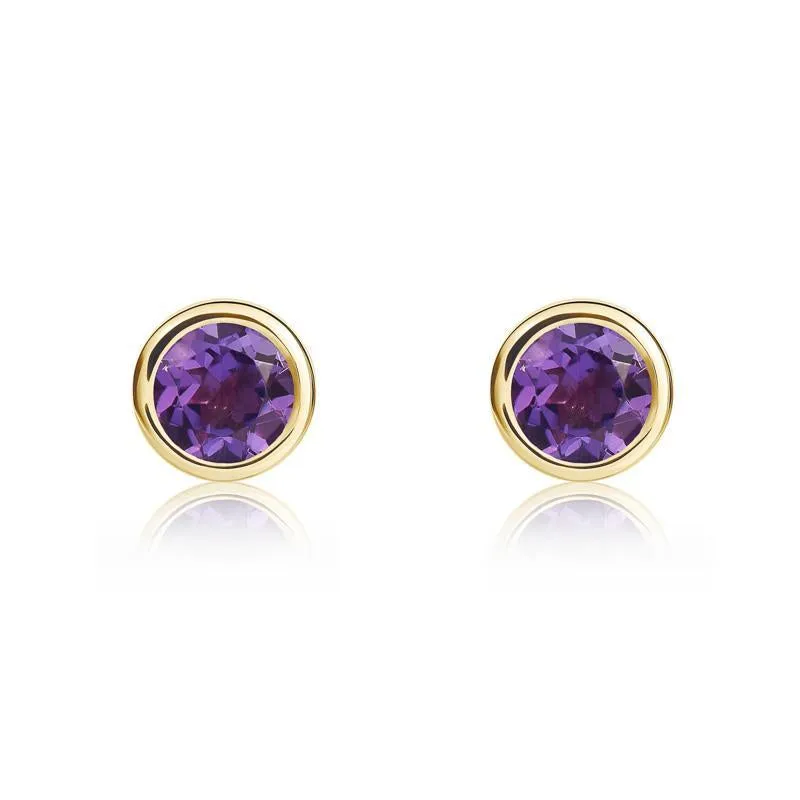 9ct Yellow Gold Amethyst 4mm Round Rub Over Set Stud Earrings sold by Jura Watches