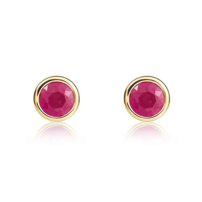 9ct Yellow Gold Ruby 4mm Round Rub Over Set Stud Earrings sold by Jura Watches