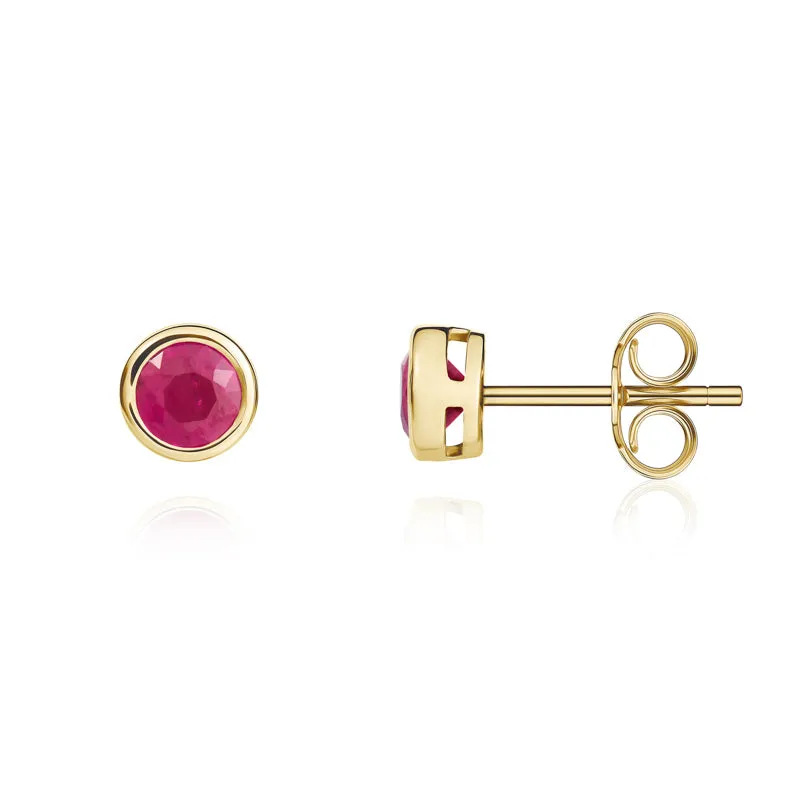 9ct Yellow Gold Ruby 4mm Round Rub Over Set Stud Earrings sold by Jura Watches product image thumbnail 2