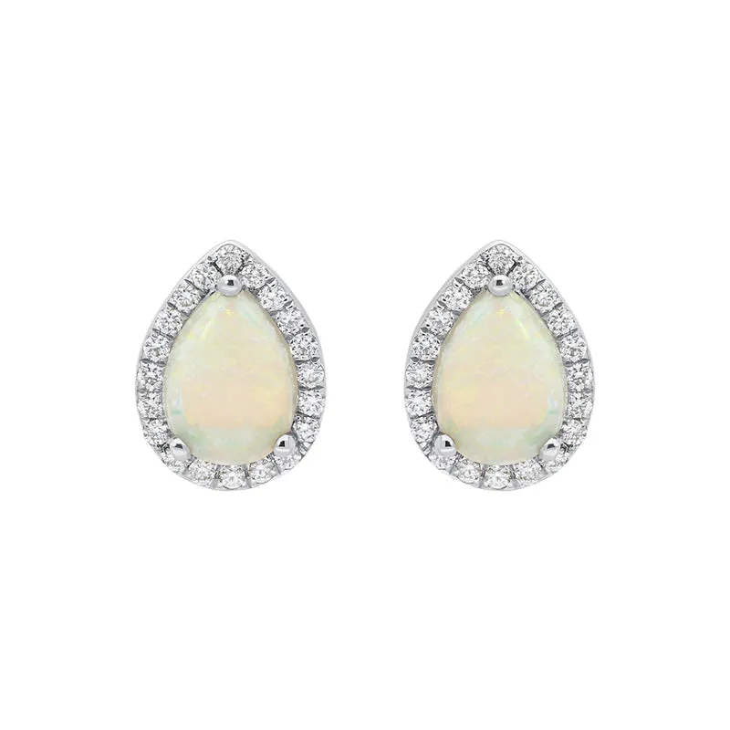 18ct White Gold 0.75ct Opal Diamond Pear Stud Earrings sold by Jura Watches