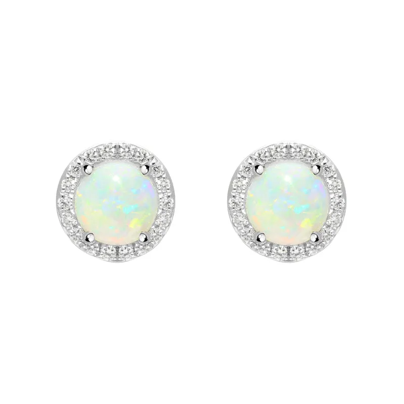 18ct White and Yellow Gold Opal Diamond Round Stud Earrings sold by Jura Watches