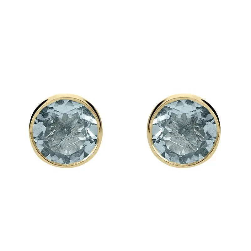 9ct Yellow Gold Aquamarine 5mm Round Rub Over Set Stud Earrings sold by Jura Watches