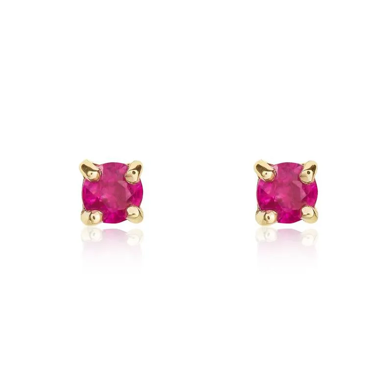 9ct Yellow Gold Ruby 3mm Round Claw Set Stud Earrings sold by Jura Watches
