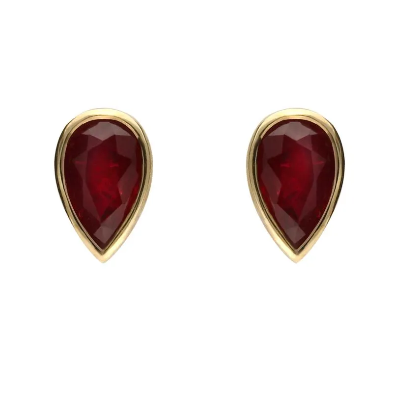 9ct Yellow Gold Ruby 6x4mm Pear Rub Over Set Stud Earrings sold by Jura Watches