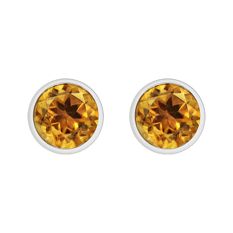 9ct White Gold Citrine 3mm Round Rub Over Set Stud Earrings sold by Jura Watches