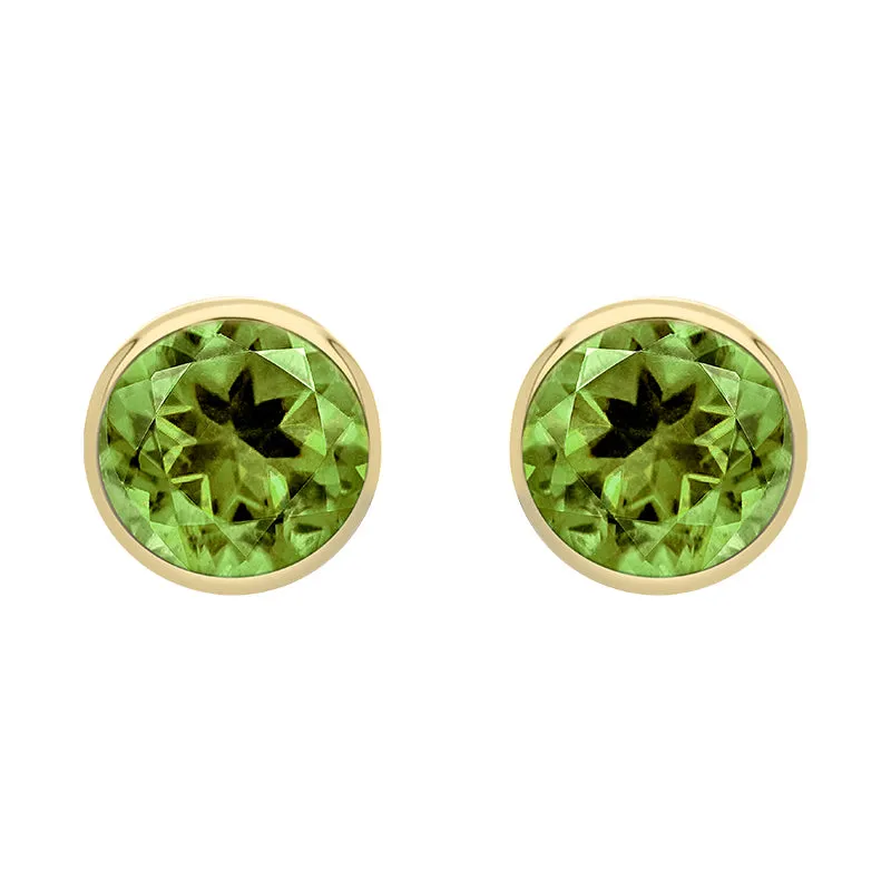 9ct Yellow Gold Peridot 4mm Round Rub Over Set Stud Earrings sold by Jura Watches