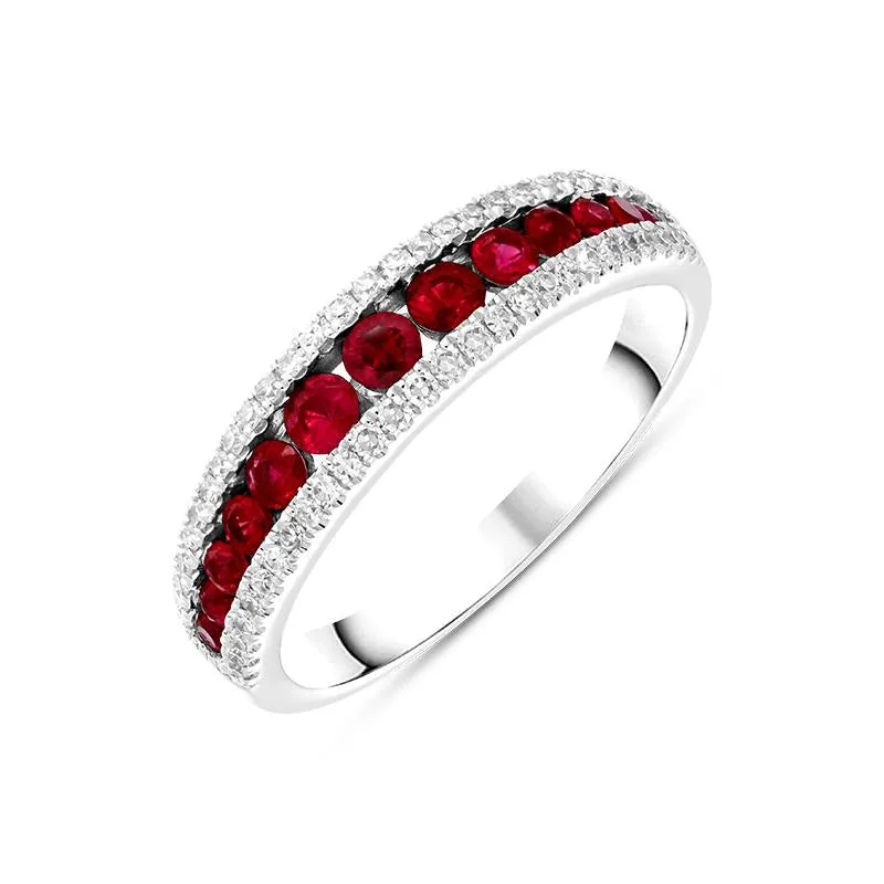 18ct White Gold Ruby Diamond Band Ring sold by Jura Watches