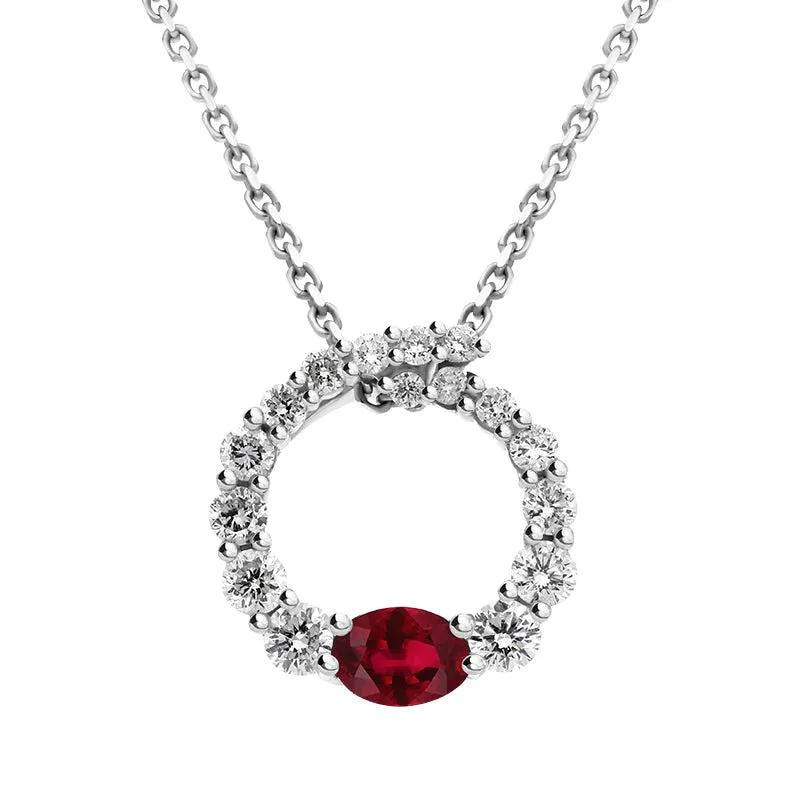 18ct White Gold Ruby Diamond Open Circle Pendant sold by Jura Watches