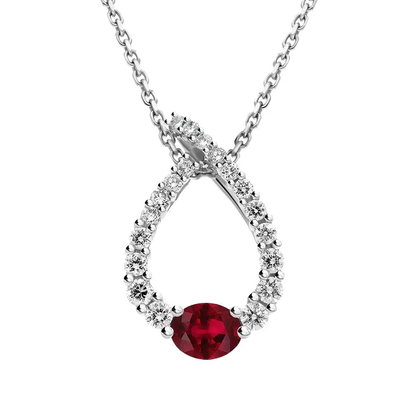 18ct White Gold Ruby Diamond Open Teardrop Pendant sold by Jura Watches