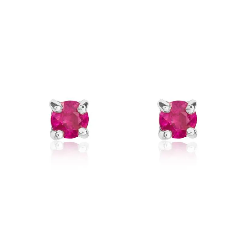 9ct White Gold Ruby 3mm Round Claw Set Stud Earrings sold by Jura Watches