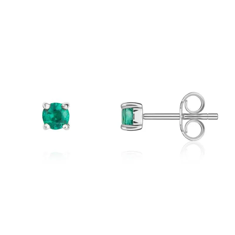 9ct White Gold Emerald 3mm Round Claw Set Stud Earrings sold by Jura Watches product image thumbnail 2
