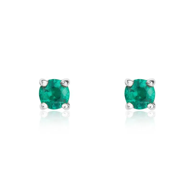 9ct White Gold Emerald 3mm Round Claw Set Stud Earrings sold by Jura Watches
