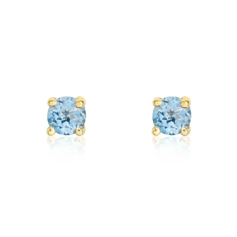 9ct Yellow Gold Aquamarine 3mm Round Claw Set Stud Earrings sold by Jura Watches