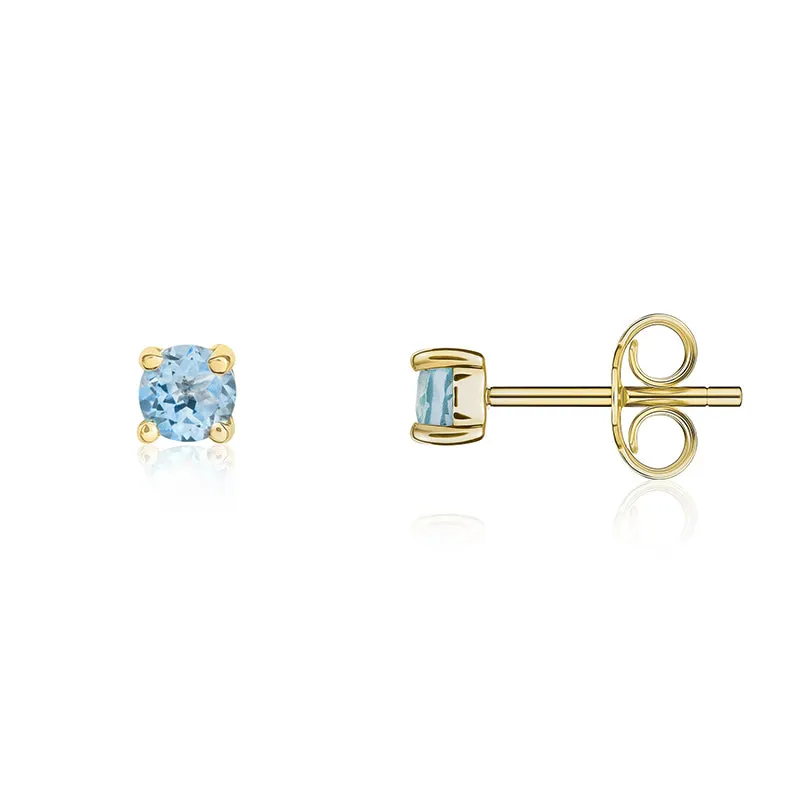 9ct Yellow Gold Aquamarine 3mm Round Claw Set Stud Earrings sold by Jura Watches product image thumbnail 2