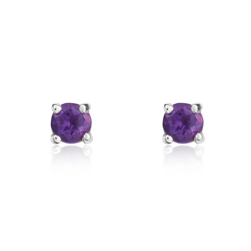 9ct White Gold Amethyst 3mm Round Claw Set Stud Earrings sold by Jura Watches