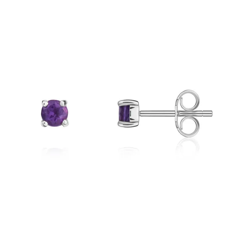 9ct White Gold Amethyst 3mm Round Claw Set Stud Earrings sold by Jura Watches product image thumbnail 2