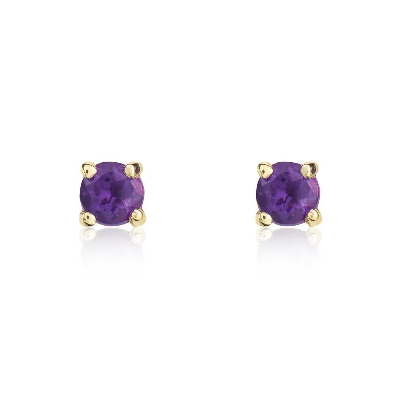 9ct Yellow Gold Amethyst 3mm Round Claw Set Stud Earrings sold by Jura Watches
