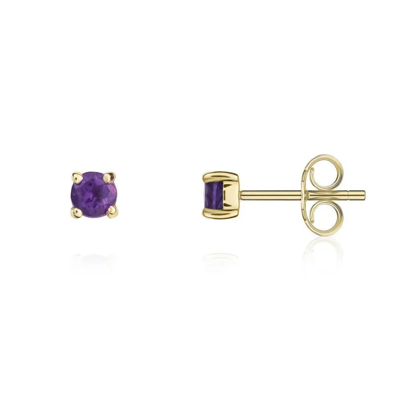 9ct Yellow Gold Amethyst 3mm Round Claw Set Stud Earrings sold by Jura Watches product image thumbnail 2