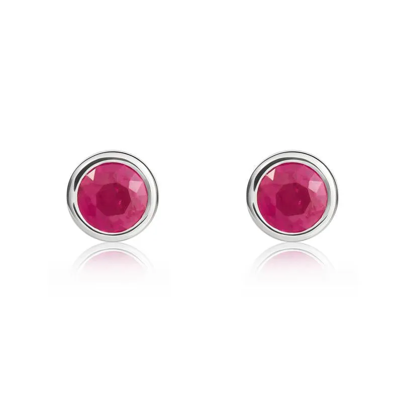 9ct White Gold Ruby 4mm Round Rub Over Set Stud Earrings sold by Jura Watches
