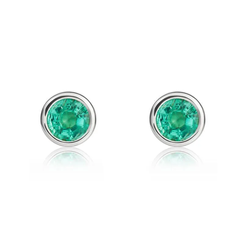9ct White Gold Emerald 4mm Round Rub Over Set Stud Earrings sold by Jura Watches