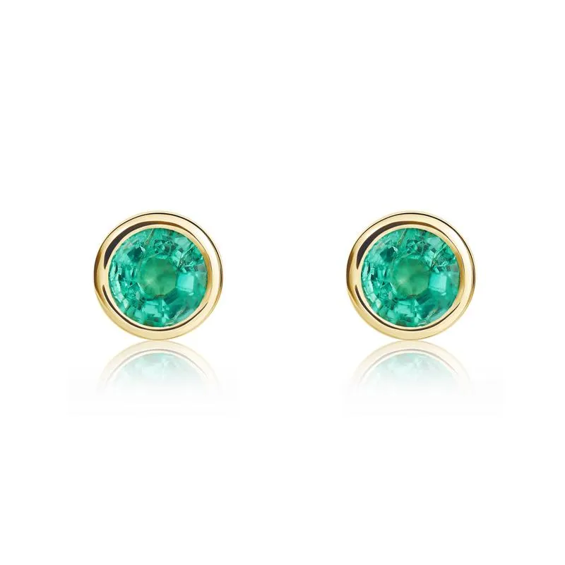 9ct Yellow Gold Emerald 4mm Round Rub Over Set Stud Earrings sold by Jura Watches