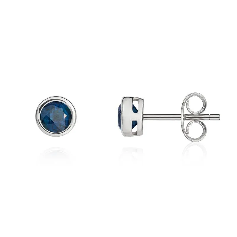 9ct White Gold Sapphire 4mm Round Rub Over Set Stud Earrings sold by Jura Watches product image thumbnail 2