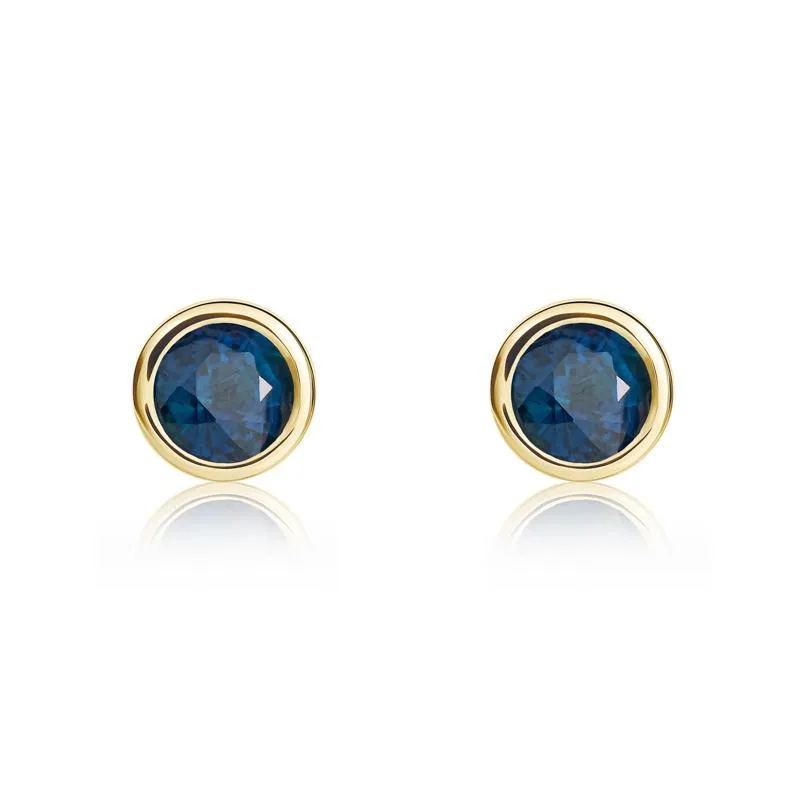 9ct Yellow Gold Sapphire 4mm Round Rub Over Set Stud Earrings sold by Jura Watches